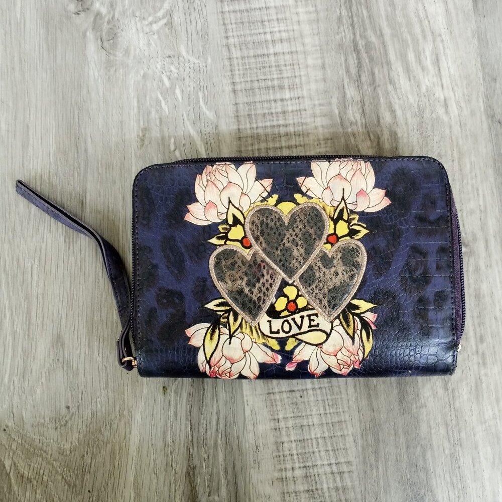 Ed Hardy by Christian Audigier Clutch Wallet Cheetah Print Wristlet (READ)